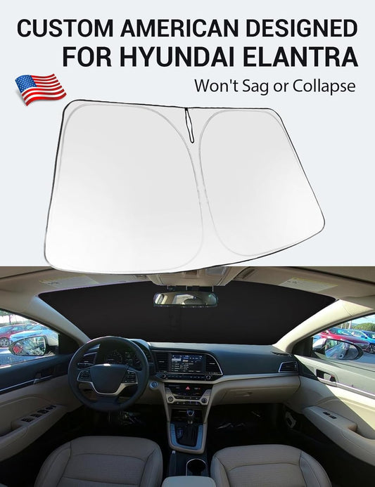 Custom American designed 2017-2020 Hyundai Elantra windshield sunshade, will not sag or collapse