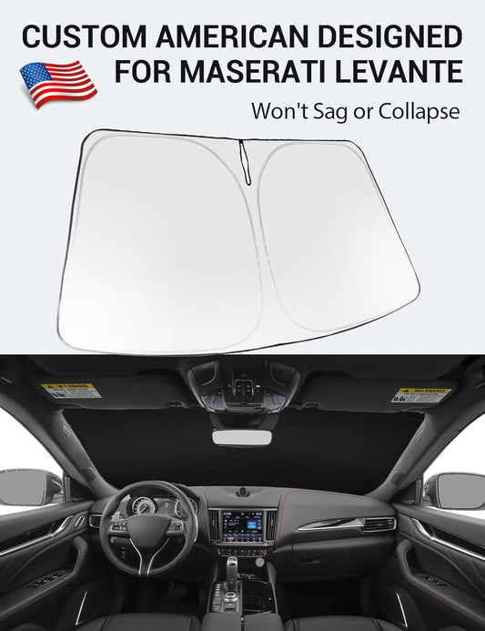 Custom American designed 2017-2024 Maserati Levante windshield sunshade, will not sag or collapse