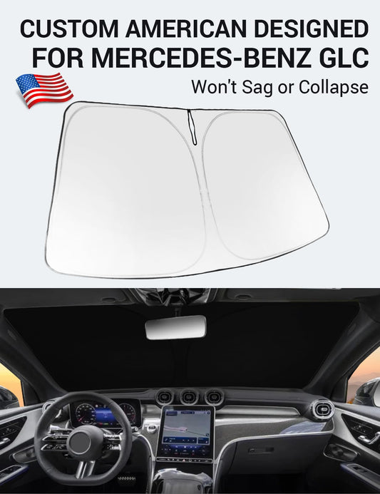 Proadsy 2026 Upgrade Windshield Sun Shade Custom Fit Mercedes-Benz GLC 2023-2025 2026 Foldable Front Sunshade Protector Sun Visor Blocks UV Rays Keep Car Cooler Accessories