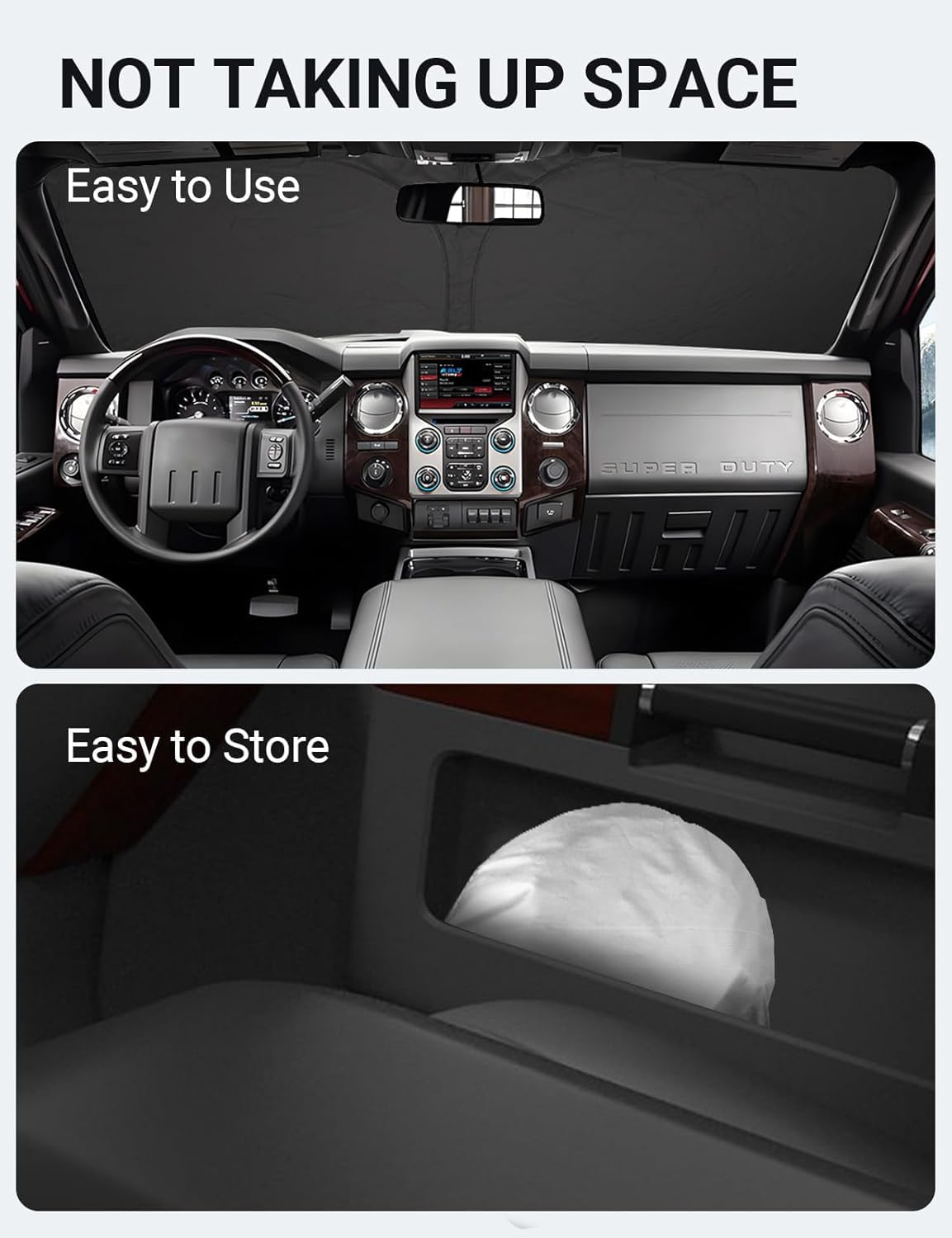 2008-2016 Ford Super Duty F-250 custom-fit sunshade - folded compact