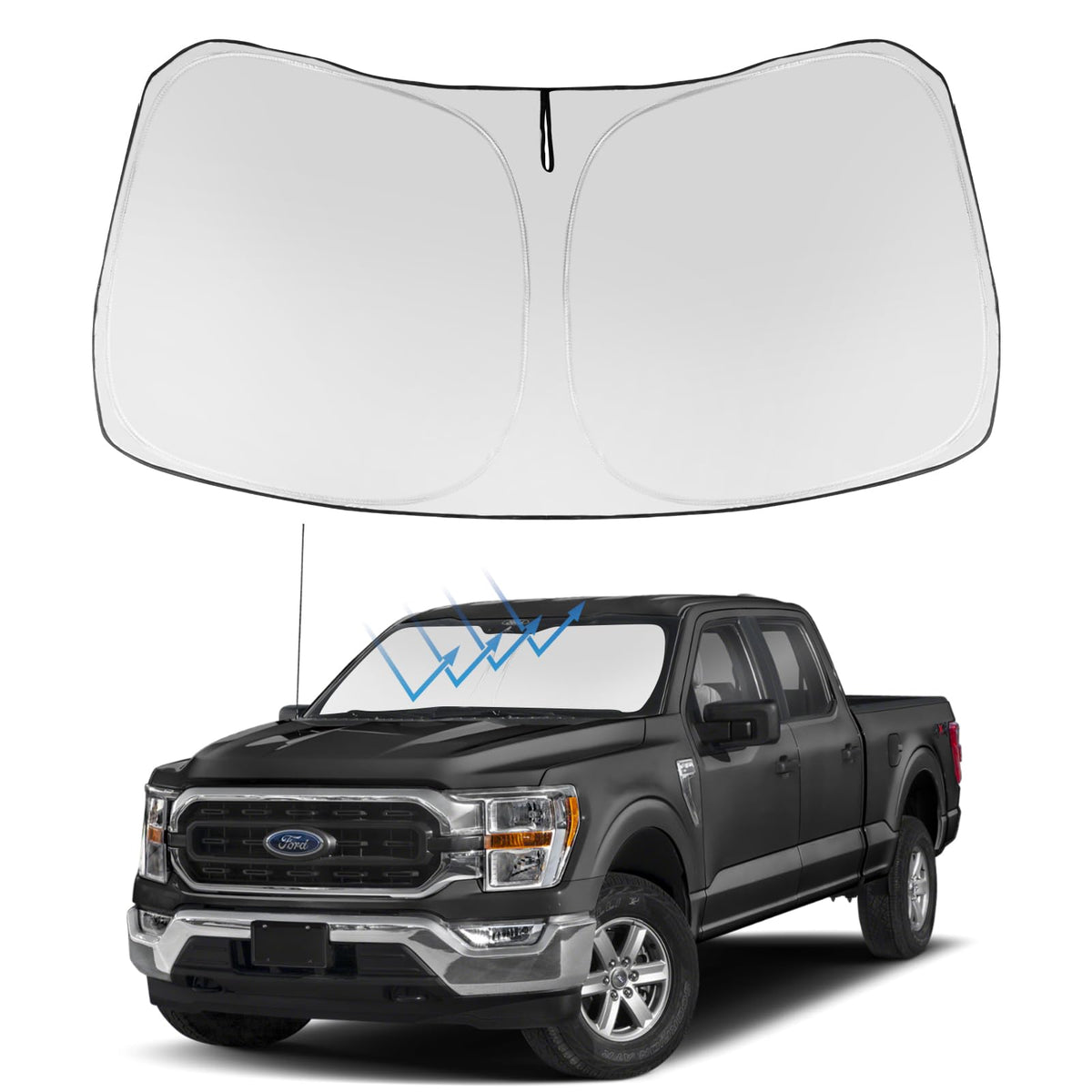 Proadsy 2026 Upgrade Windshield Sun Shade Custom Fit Ford F-150 F150 2021-2025 2026 4-Layer Foldable Front Sunshade Protector Sun Visor Blocks UV Rays Keep Car Cooler