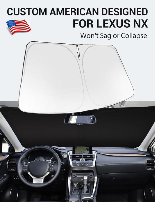 Custom American designed 2015-2021 Lexus NX windshield sunshade, will not sag or collapse