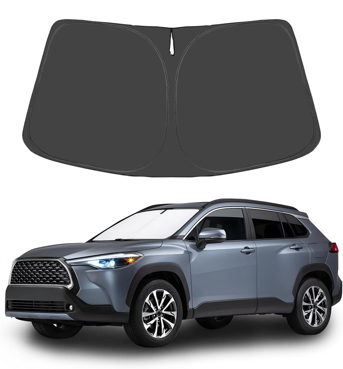 Proadsy 2026 Upgrade Windshield Sunshade Custom Fit 2022-2025 Corolla Cross (Not for Corolla) Reflective Heat Sun UV Protector Foldable Front Window Shade Accessories