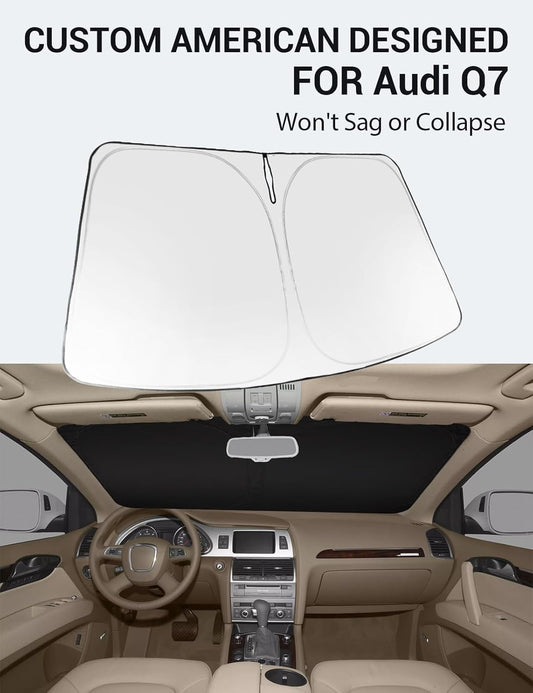 Custom American designed 2007-2015 Audi Q7 windshield sunshade, will not sag or collapse
