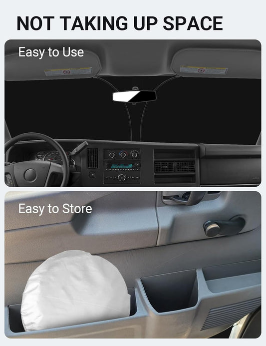 Proadsy Windshield Sun Shade Custom Fit 1996-2025 2026 Chevrolet Express Cargo Van, 1500, 3500, 4500 4-Layer Foldable Front Sunshade Protector Sun Visor Blocker Keep Car Cooler Accessories