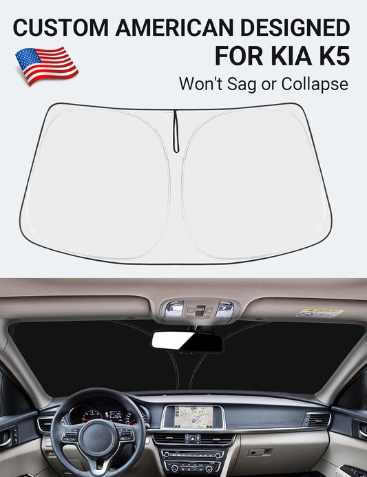 Custom American designed 2021-2026 Kia K5 windshield sunshade, will not sag or collapse
