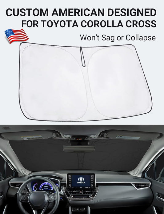 Custom American designed 2022-2026 Toyota Corolla Cross windshield sunshade, will not sag or collapse