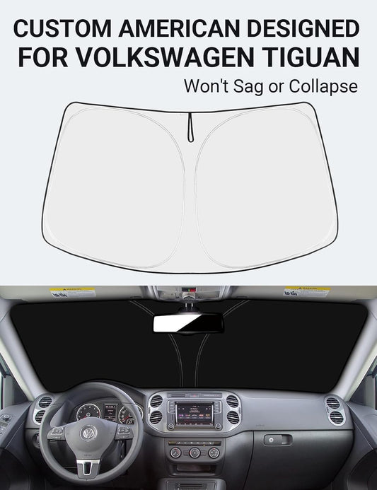 Custom American designed 2009-2017 Volkswagen Tiguan windshield sunshade, will not sag or collapse
