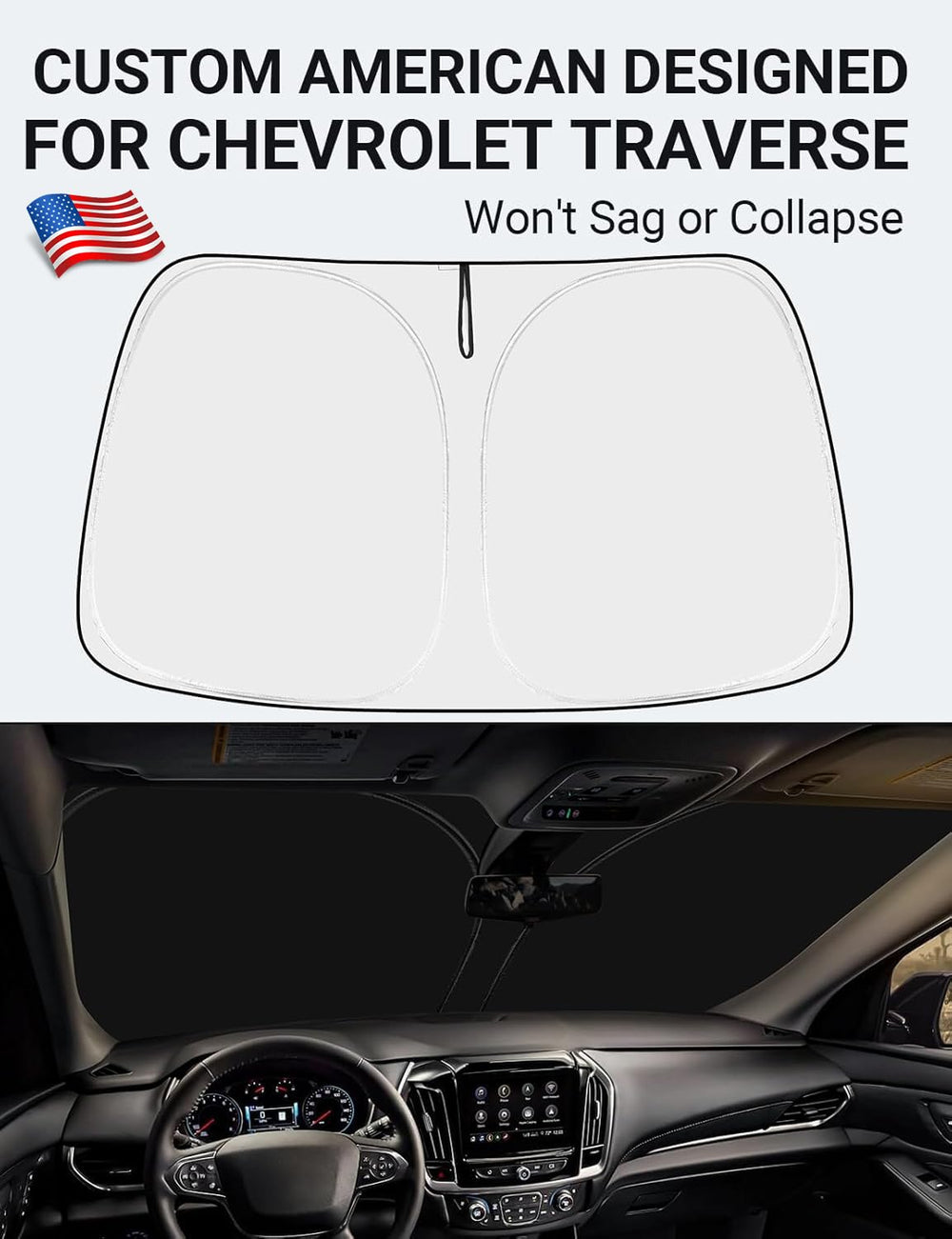 Front Windshield Sun Shade Foldable Sunshade Protector Custom Fit 2018-2023 Traverse LS, LT, RS, Redline, Premier, High Country SUV Accessories 2025 Upgrade