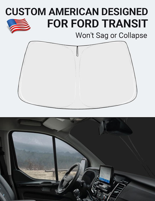 Custom American designed 2015-2026 Ford Transit windshield sunshade, will not sag or collapse