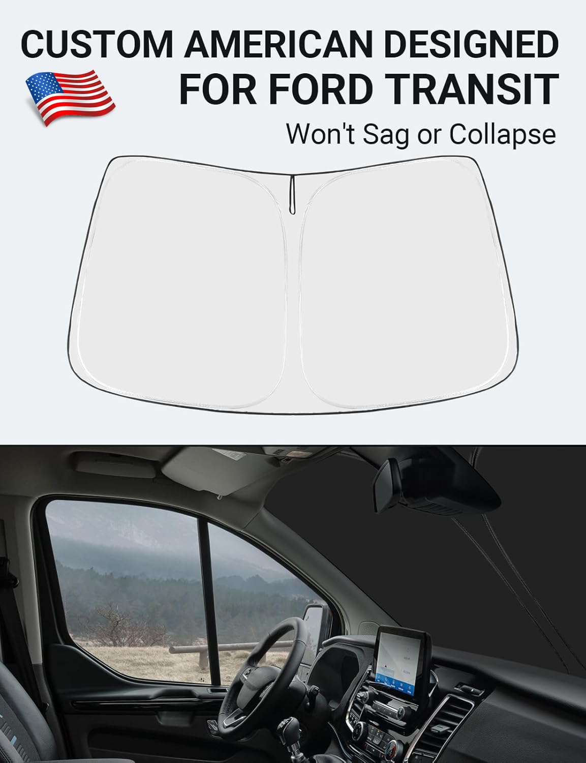 2015-2026 Ford Transit custom-fit sunshade - folded compact
