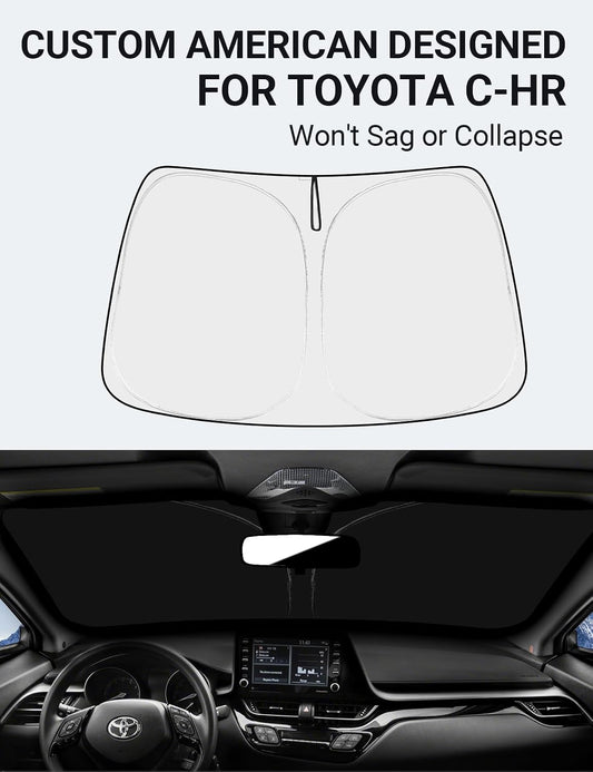 Custom American designed 2018-2022 Toyota C-HR windshield sunshade, will not sag or collapse