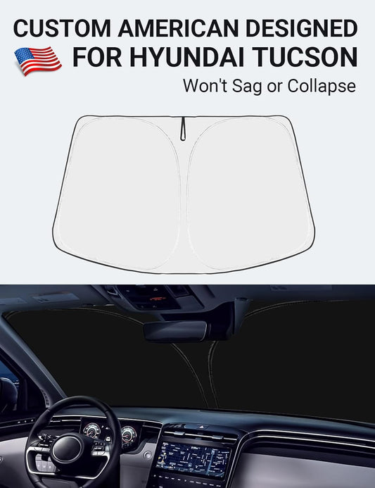 Custom American designed 2016-2021 Hyundai Tucson windshield sunshade, will not sag or collapse