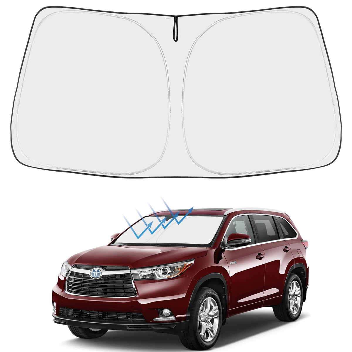 Proadsy 2026 Upgrade Front Windshield Sun Shade Foldable Sunshade Protector Custom Fit 2014-2019 Highlander LE XLE SE Limited Hybrid SUV Accessories