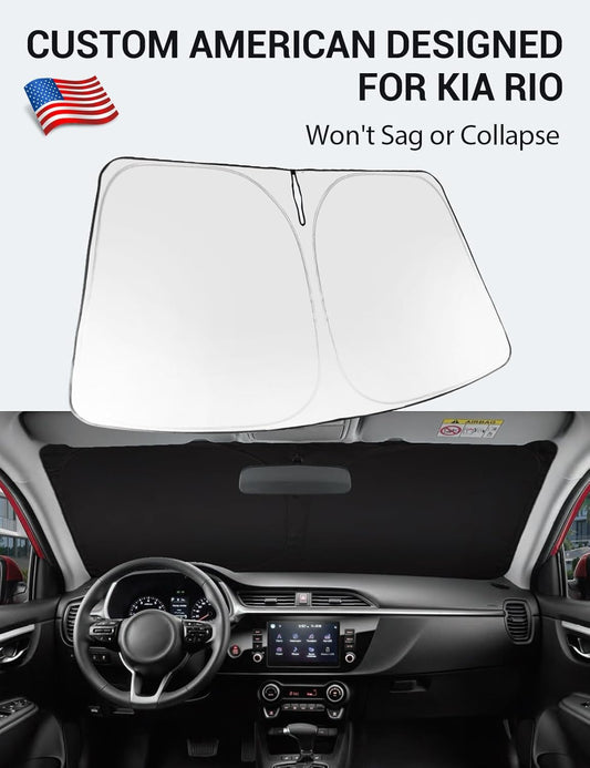 Custom American designed 2018-2023 Kia Rio windshield sunshade, will not sag or collapse