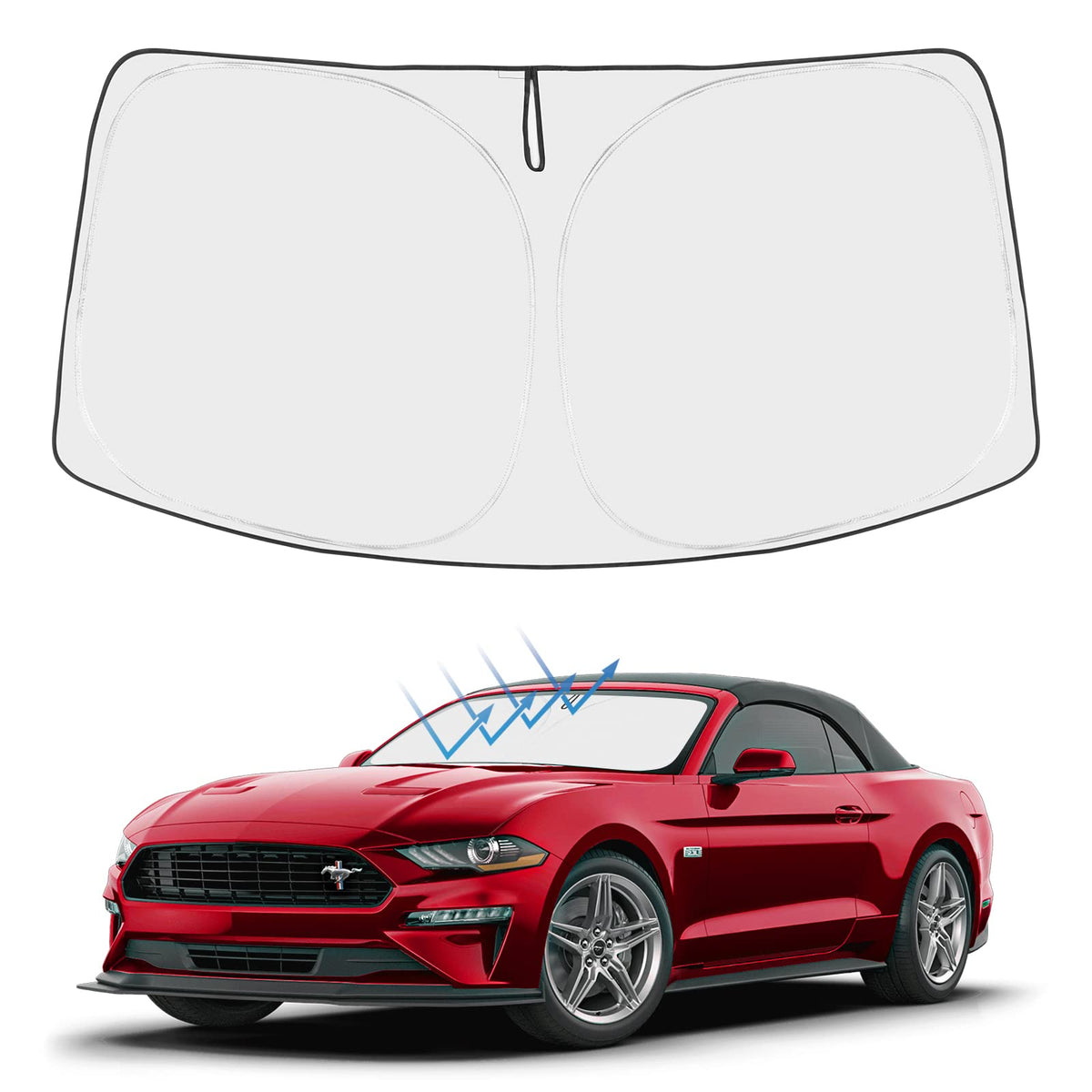 Proadsy 2026 Upgrade Front Windshield Sun Shade Foldable Sunshade Protector Custom Fit 2015-2023 Ford Mustang(NOT for Ford Mustang Mach-E) Accessories
