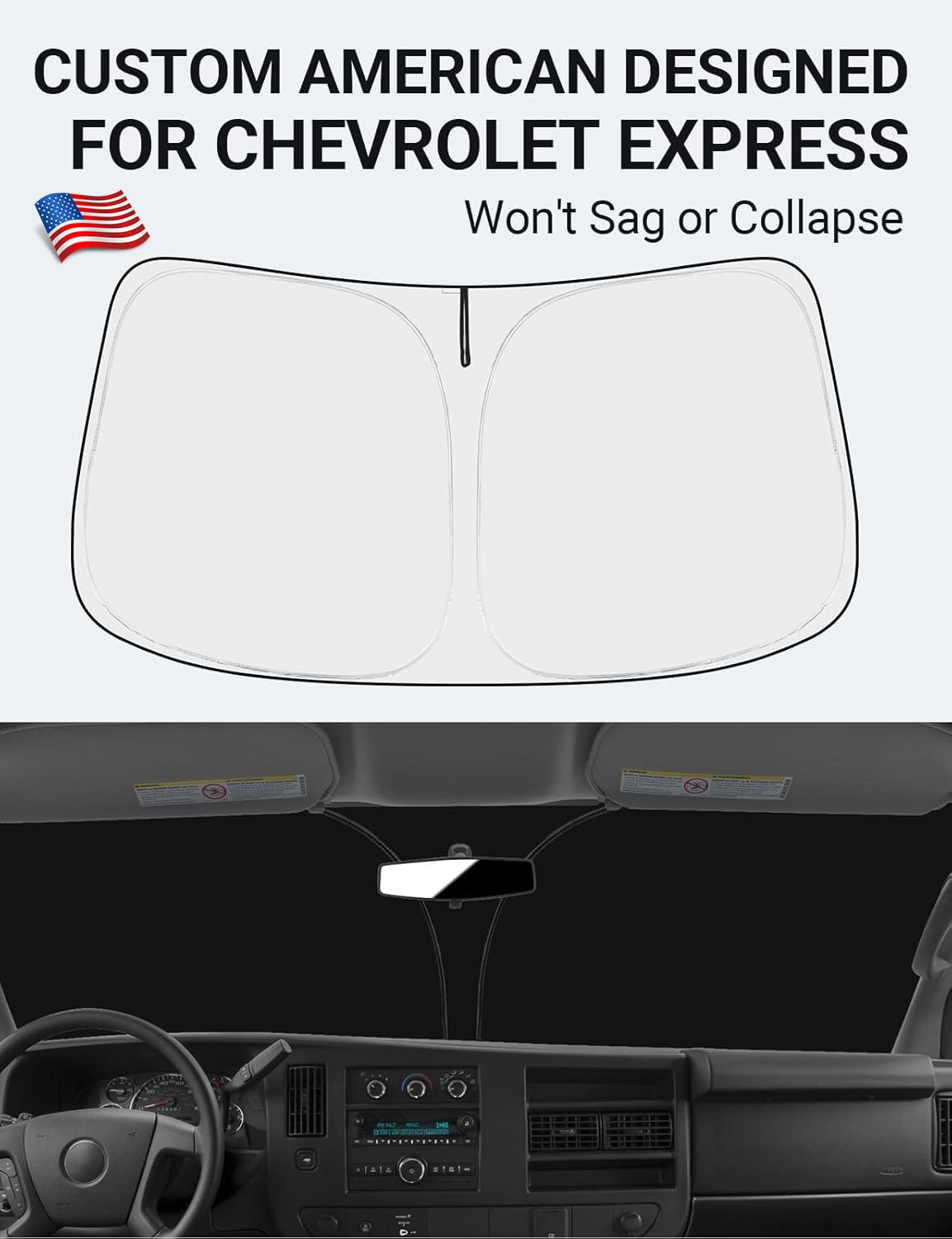 1996-2025 Chevrolet Express Cargo Van custom-fit sunshade - folded compact