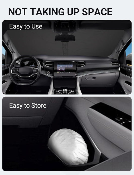 Proadsy 2026 Upgrade Windshield Sun Shade Custom Fit Jeep Wagoneer 2022-2025 2026 4-Layer Foldable Front Sunshade Protector Sun Visor Blocks UV Rays Keep Car Cooler Accessories