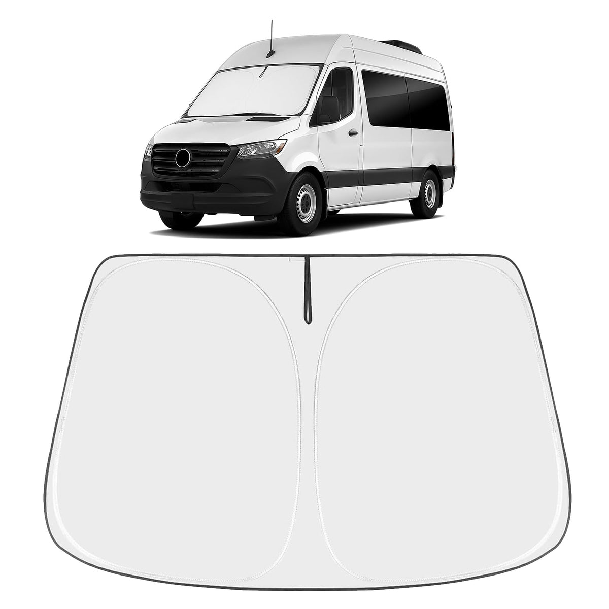Proadsy 2026 Upgrade Windshield Sun Shade Custom Fit Sprinter, Freightliner Cargo Crew 2007-2026 4-Layer Foldable Front Sunshade Protector Sun Visor Blocks UV Rays Keep Car Cooler