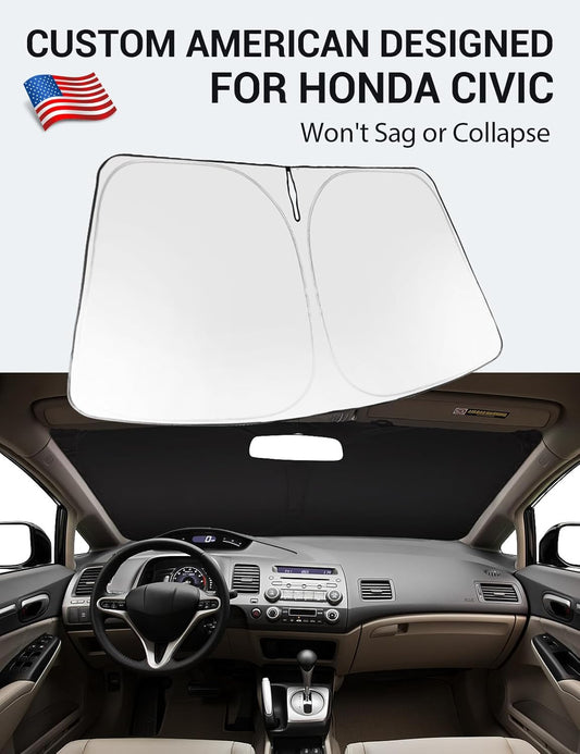 Custom American designed 2006-2011 Honda Civic windshield sunshade, will not sag or collapse