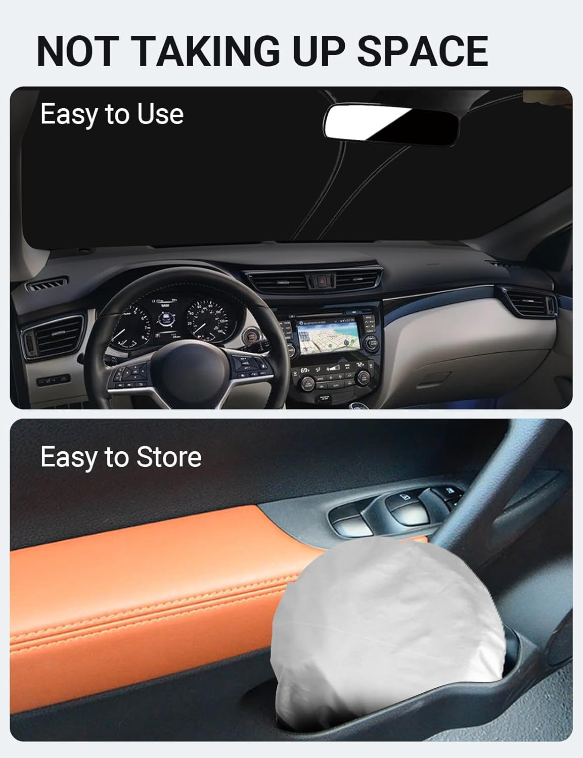 2014-2020 Nissan Rogue custom-fit sunshade - folded compact