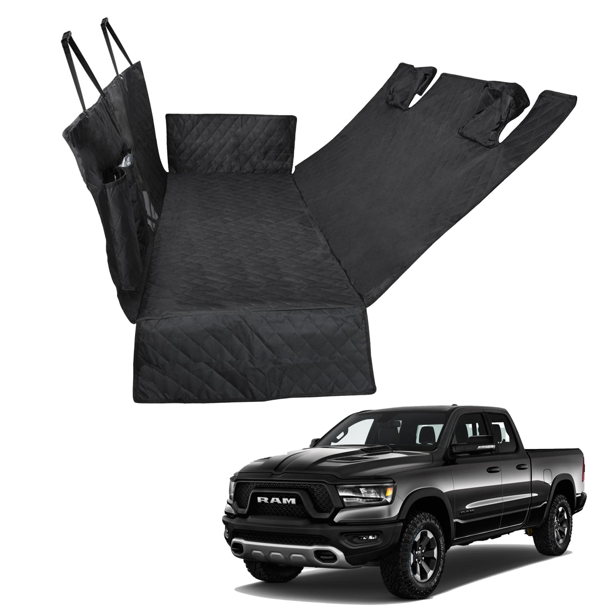 Proadsy 2026 Upgrade Dog Car Seat Cover Custom Fit 2019-2025 Ram 1500 Pickup Back Seat Extender Waterproof Scratch Proof Durable Black Protector Pet Hammock