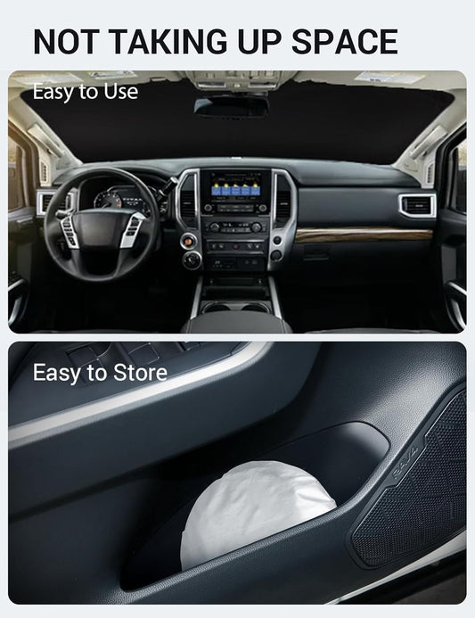 Proadsy 2026 Upgrade Windshield Sun Shade Custom Fit 2020-2024 Nissan Titan Foldable Front Sunshade Protector Sun Visor Blocks UV Rays Keep Car Cooler