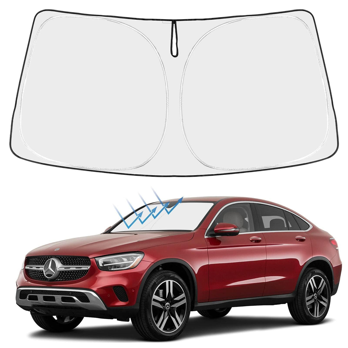 Proadsy 2026 Upgrade Front Windshield Sun Shade Foldable Sunshade Protector Custom Fit 2016-2022 GLC Class SUV & SUV Coupe GLC300 GLC350e 4Matic AMG GLC 63 Sport Accessories