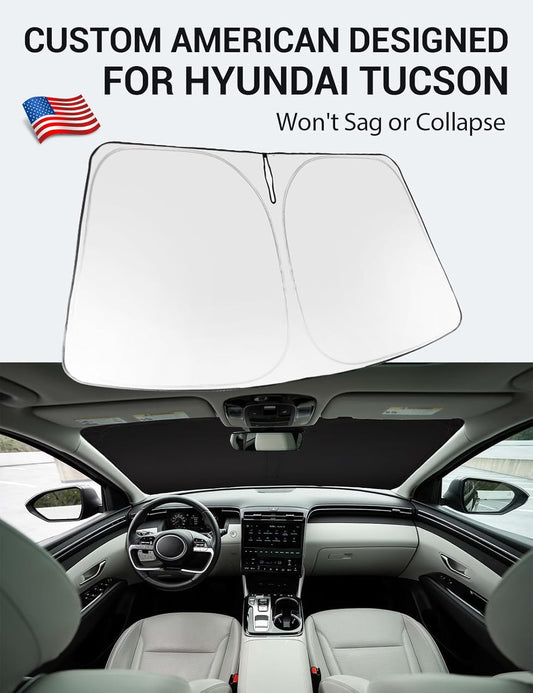 Custom American designed 2022-2026 Hyundai Tucson windshield sunshade, will not sag or collapse