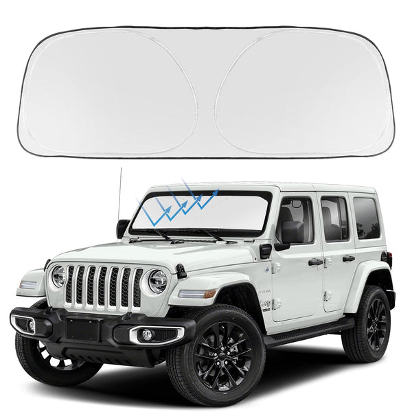 Proadsy 2025 Upgrade Windshield Sun Shade Custom Fit Jeep Wrangler JL JLU & Gladiator JT 2018-2024 2025 4-Layer Foldable Front Sunshade Protector Sun Visor Blocks UV Rays Keep Car Cooler Accessories