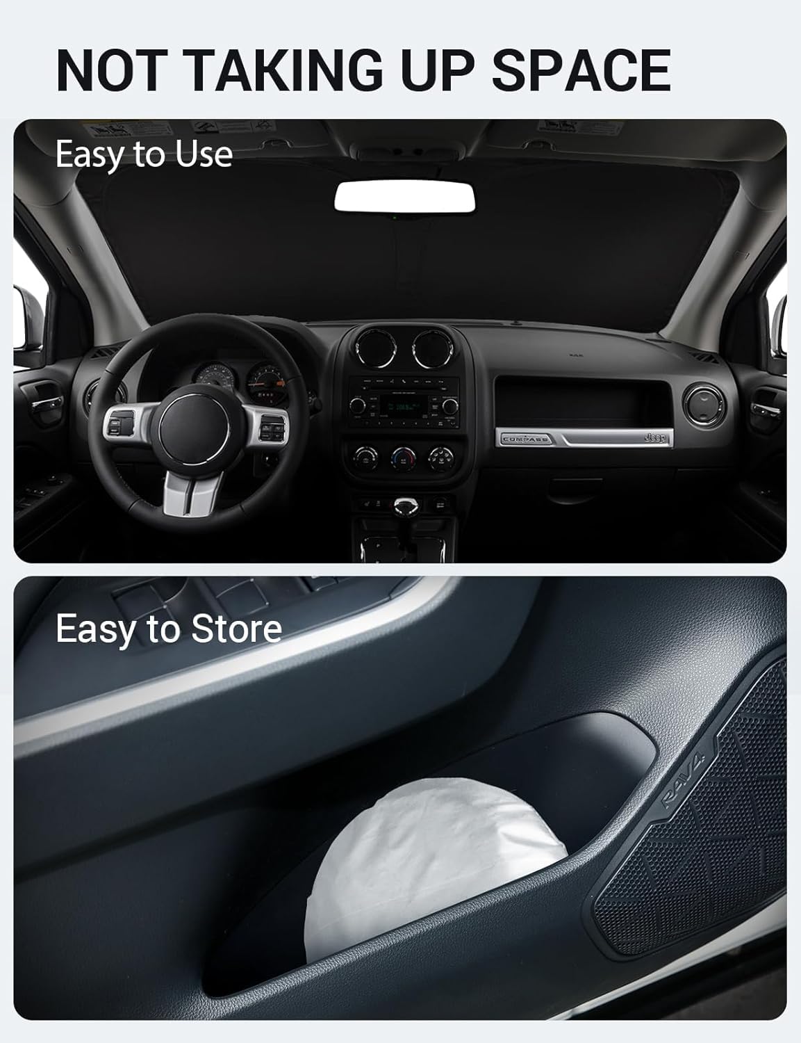 2007-2017 Jeep Compass custom-fit sunshade - folded compact