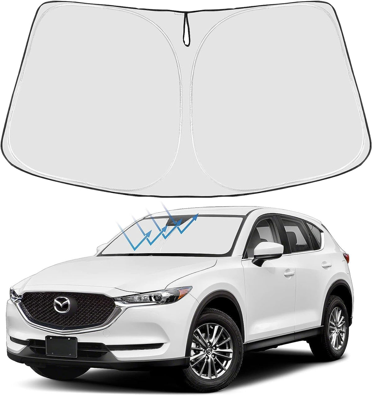 Proadsy 2026 Upgrade Windshield Sun Shade Custom Fit Mazda CX5 CX-5 2017-2025 2026 4-Layer Foldable Front Sunshade Protector Sun Visor Blocks UV Rays Keep Car Cooler