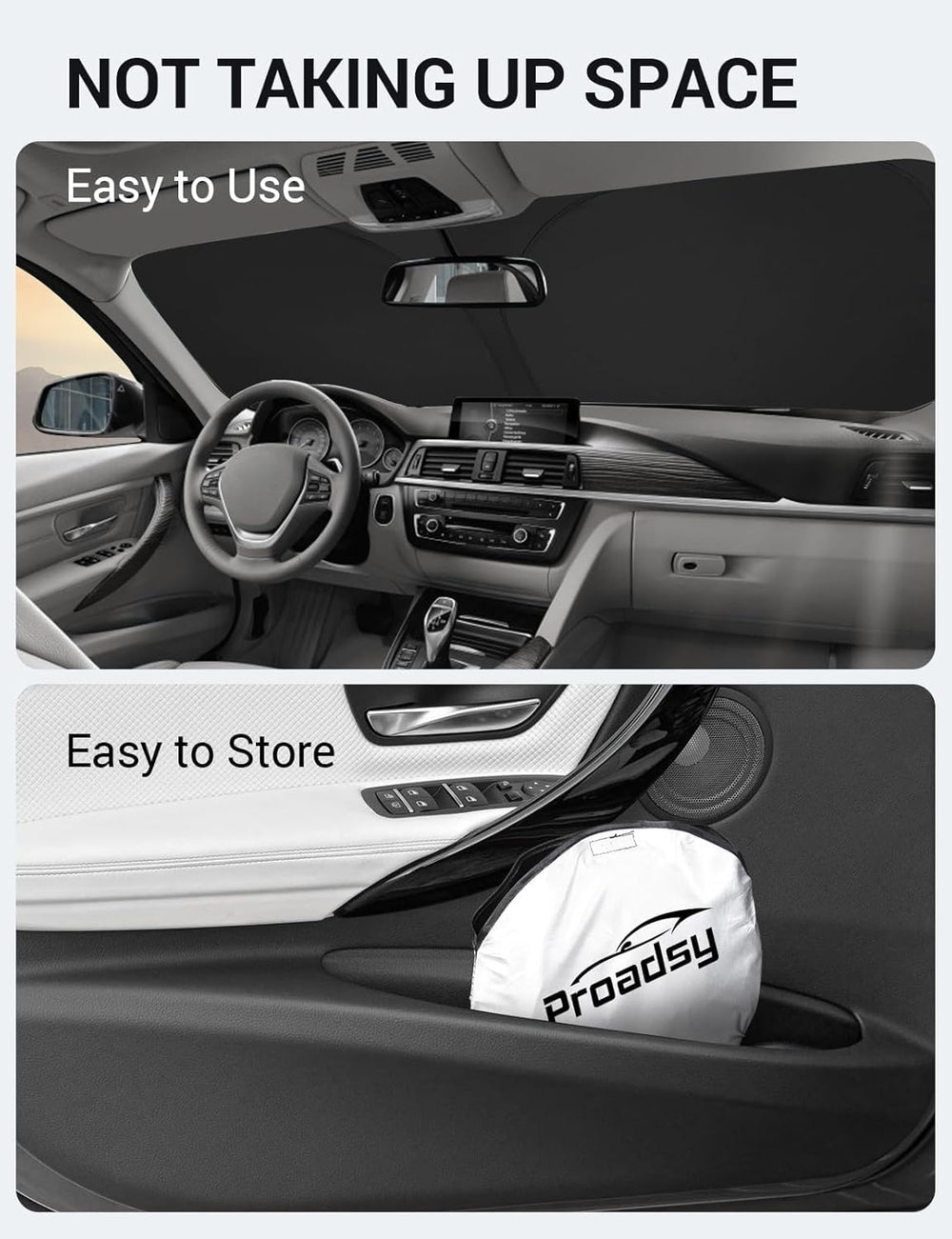 Proadsy 2025 Upgrade Windshield Sun Shade Custom Fit 2013-2018 BMW 3-Seriess /F30 /F31 /F80 /M3 4-Layer Foldable Front Sunshade Protector Sun Visor Blocks UV Rays Keep Car Cooler