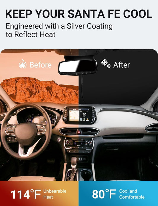Custom American designed 2019-2023 Hyundai Santa Fe windshield sunshade, will not sag or collapse