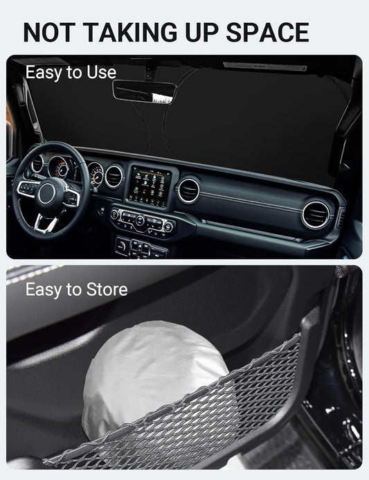 Proadsy Windshield Sun Shade Custom Fit Jeep Wrangler JL JLU & Gladiator JT 2018-2024 2025 2026 4-Layer Foldable Front Sunshade Protector Sun Visor Blocks UV Rays Keep Car Cooler Accessories