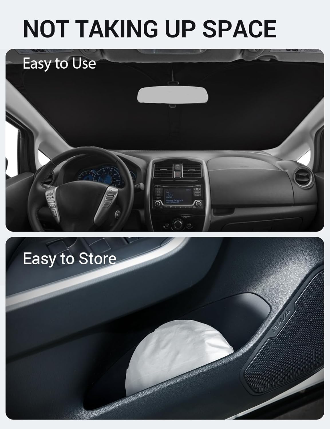 2012-2018 Nissan Versa custom-fit sunshade - folded compact