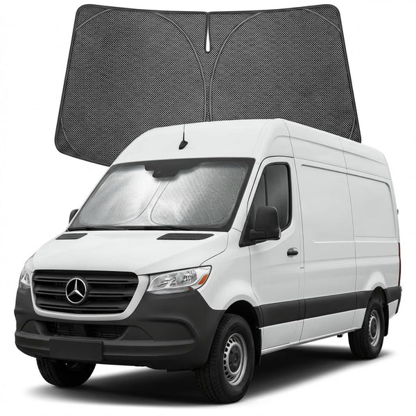 Proadsy Windshield Sun Shade Custom Fit Benz Sprinter 2007-2026 Ice Crystal Black Front Window Sunshade UV and Heat Blocker Foldable Visor Keeps Car Cooler for Summer Parking and Daily Use