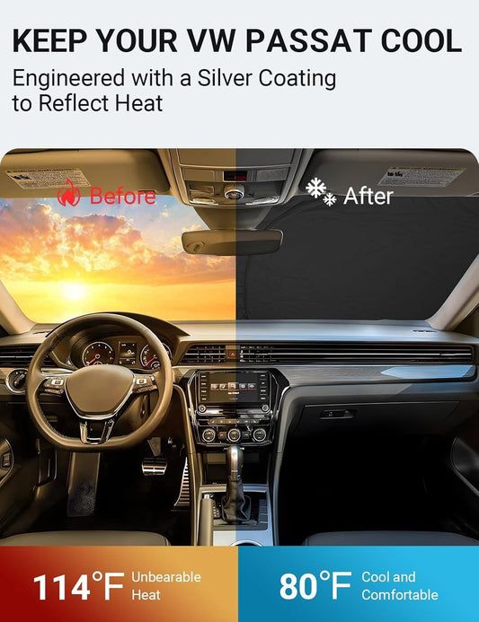 Custom American designed 2012-2022 Volkswagen Passat windshield sunshade, will not sag or collapse