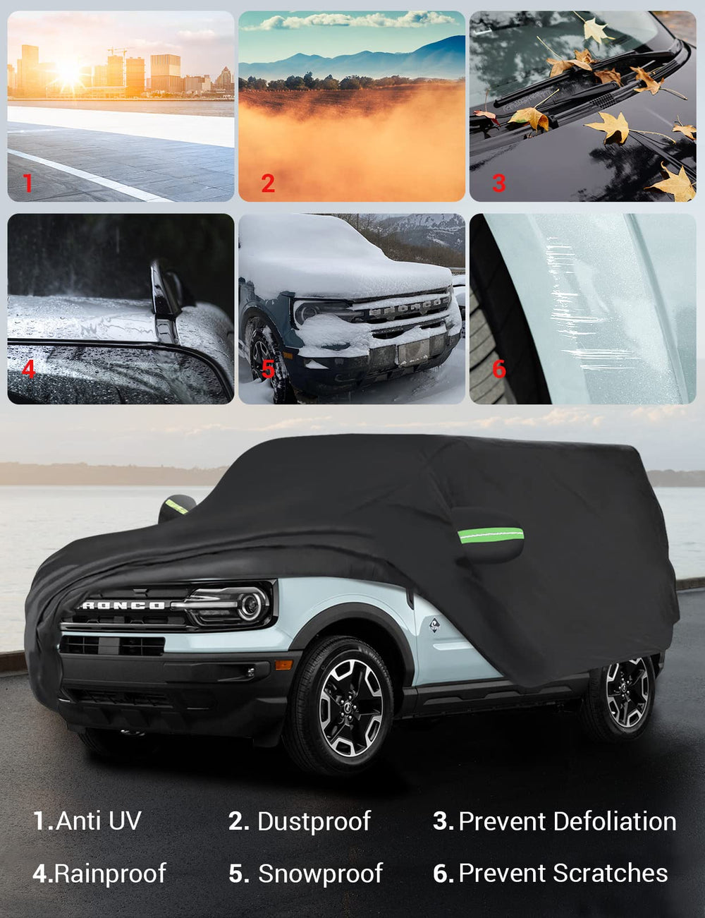 Proadsy 2025 Upgrade Car Cover Compatible with Ford Bronco Sport 2021-2024 2025 210T Windproof All Weather Waterproof Sun Rain UV Dust Snow Protection Outdoor Covers
