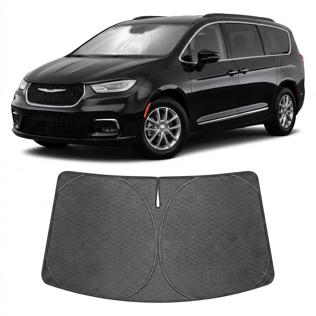 Proadsy Windshield Sun Shade Custom Fit Chrysler Pacifica Minivan 2017-2026 Ice Crystal Black Front Window Sunshade UV and Heat Blocker Foldable Visor Keeps Car Cooler for Summer Parking and Daily Use