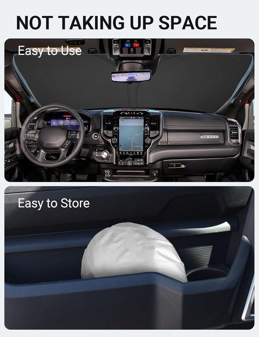 Proadsy 2026 Upgrade Windshield Sun Shade Custom Fit Dodge RAM 2500 3500 2010-2025 2026 4-Layer Foldable Front Sunshade Protector Sun Visor Blocks UV Rays Keep Car Cooler
