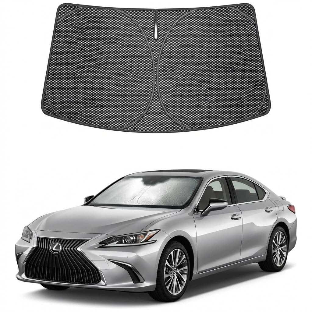 Proadsy Windshield Sun Shade Custom Fit Lexus ES 2019-2025 Ice Crystal Black Front Window Sunshade UV and Heat Blocker Foldable Visor Keeps Car Cooler for Summer Parking and Daily Use