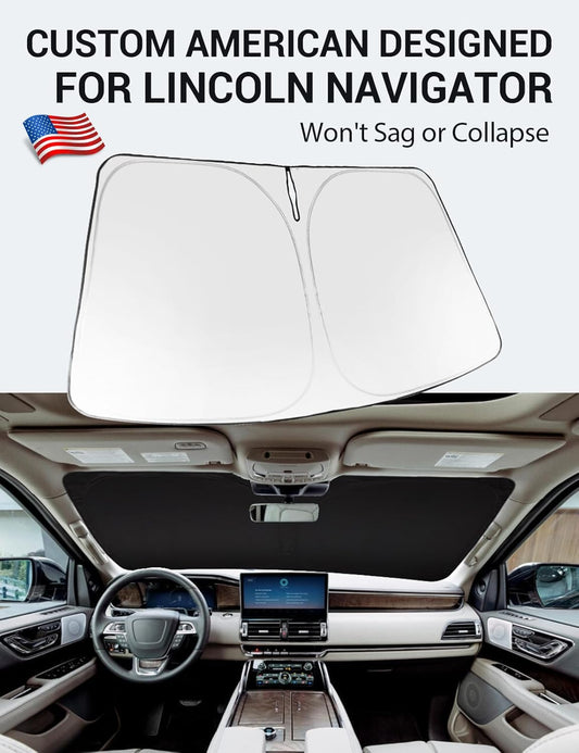 Custom American designed 2018-2024 Lincoln Navigator windshield sunshade, will not sag or collapse
