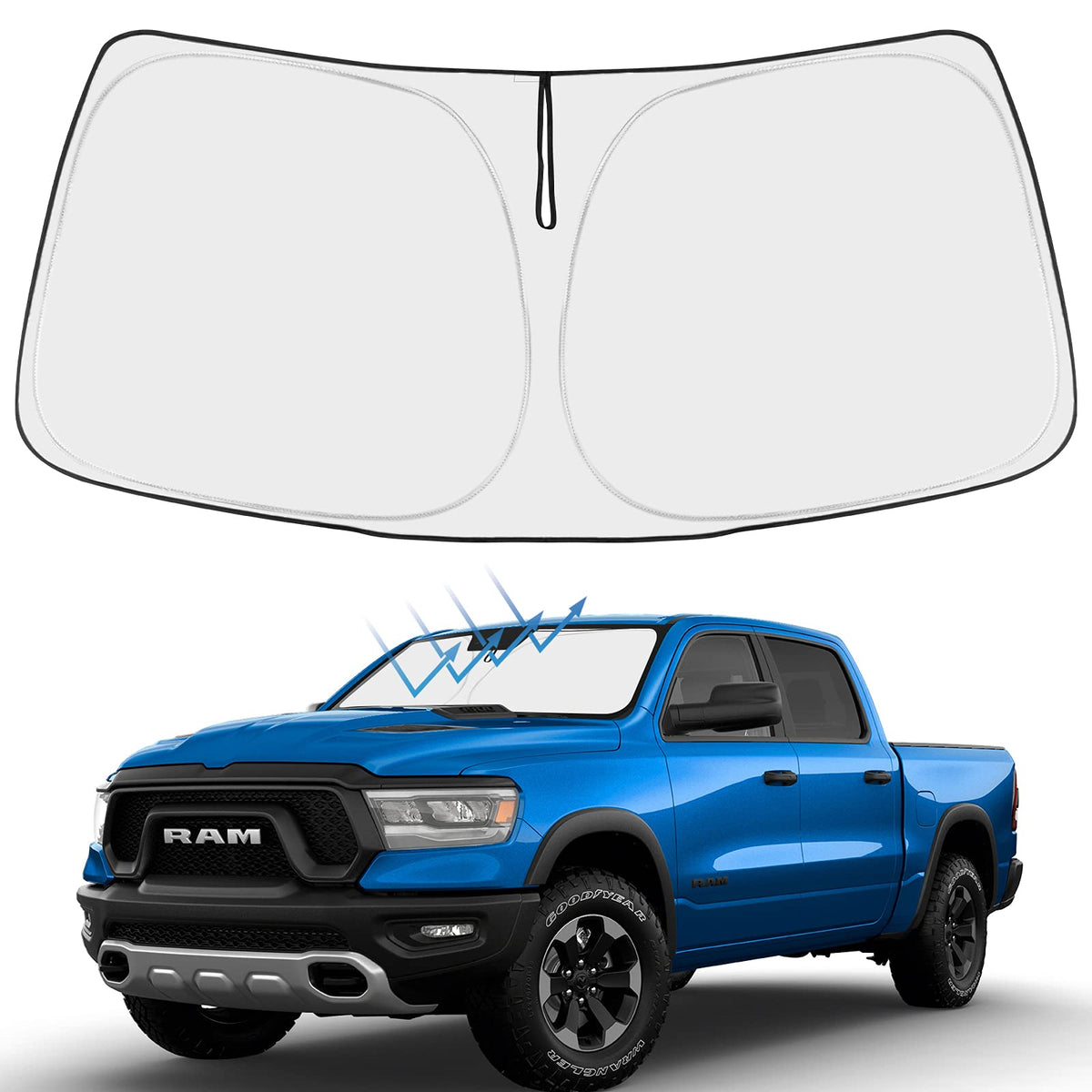 Proadsy 2026 Upgrade Windshield Sun Shade Custom Fit Dodge RAM 1500 2Dr 2019-2025 2026 4-Layer Foldable Front Sunshade Protector Sun Visor Blocks UV Rays Keep Car Cooler