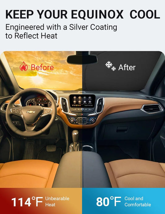 Custom American designed 2018-2025 Chevrolet Equinox windshield sunshade, will not sag or collapse
