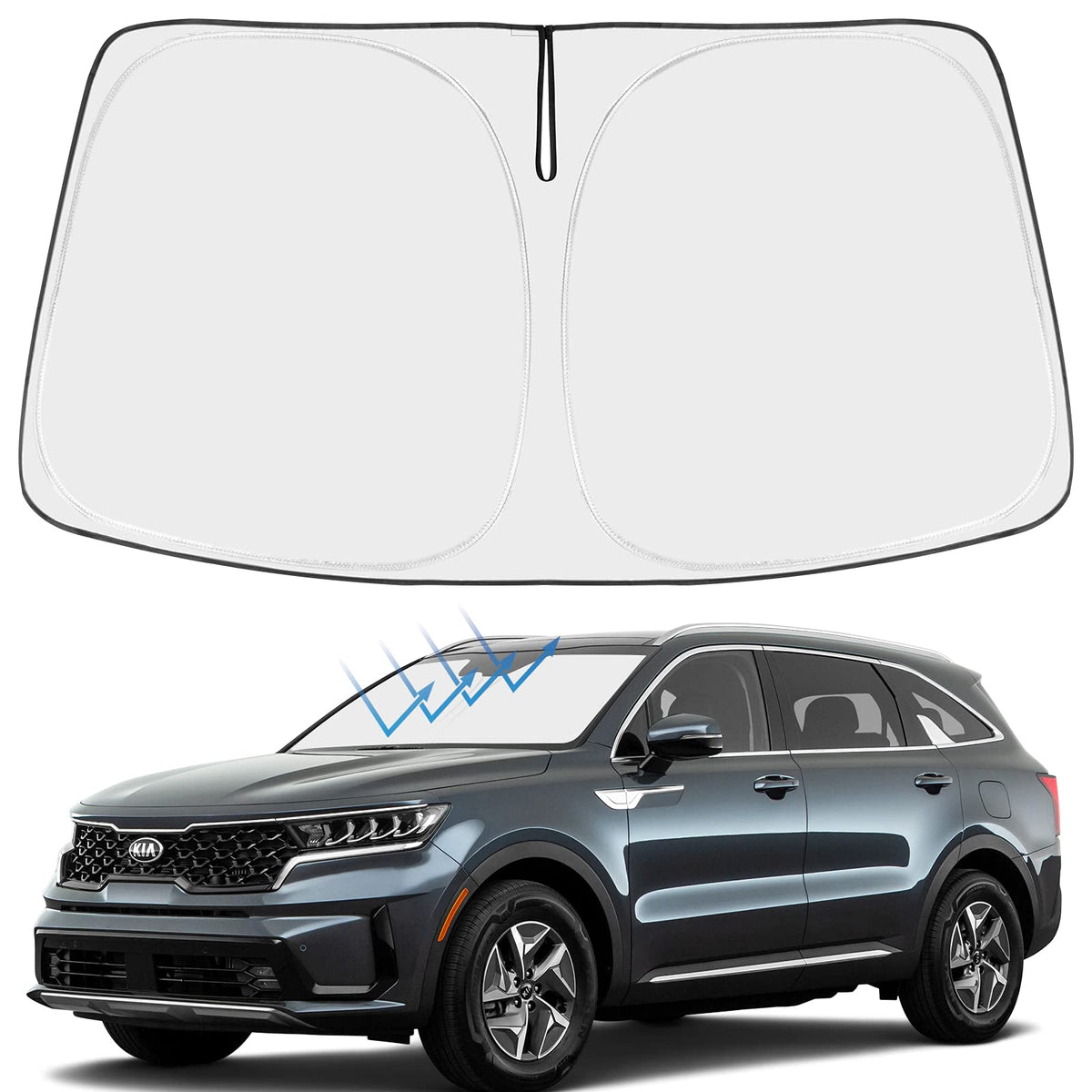 Proadsy Windshield Sun Shade for Kia Sorento 2021-2025 2026 4-Layer Foldable Front Sunshade Protector Sun Visor Blocks UV Rays Keep Car Cooler