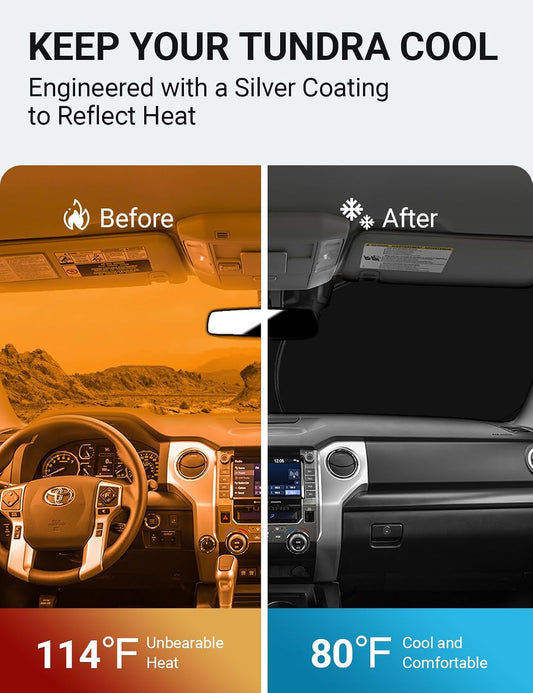 Custom American designed 2007-2021 Toyota Tundra windshield sunshade, will not sag or collapse