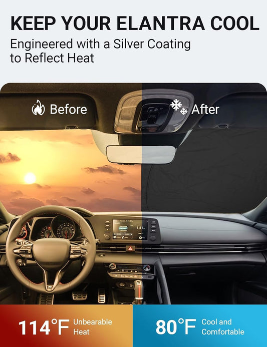 Custom American designed 2021-2026 Hyundai Elantra windshield sunshade, will not sag or collapse
