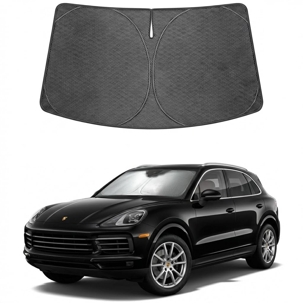 Proadsy Windshield Sun Shade Custom Fit Porsche Cayenne 2019-2026 Ice Crystal Black Front Window Sunshade UV and Heat Blocker Foldable Visor Keeps Car Cooler for Summer Parking and Daily Use