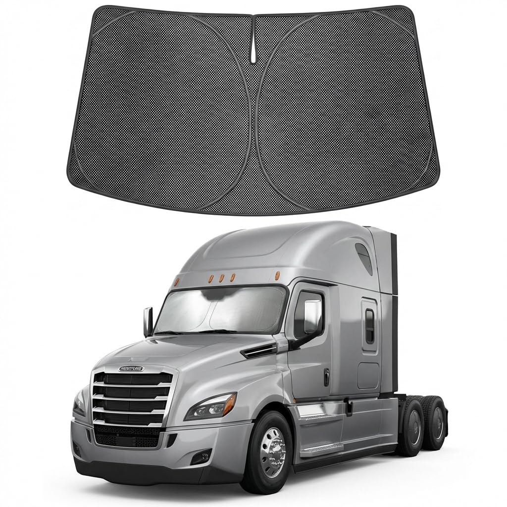 Proadsy Windshield Sun Shade Custom Fit Freightliner Cascadia 2018-2026 Ice Crystal Black Front Window Sunshade UV and Heat Blocker Foldable Visor Keeps Car Cooler for Summer Parking and Daily Use